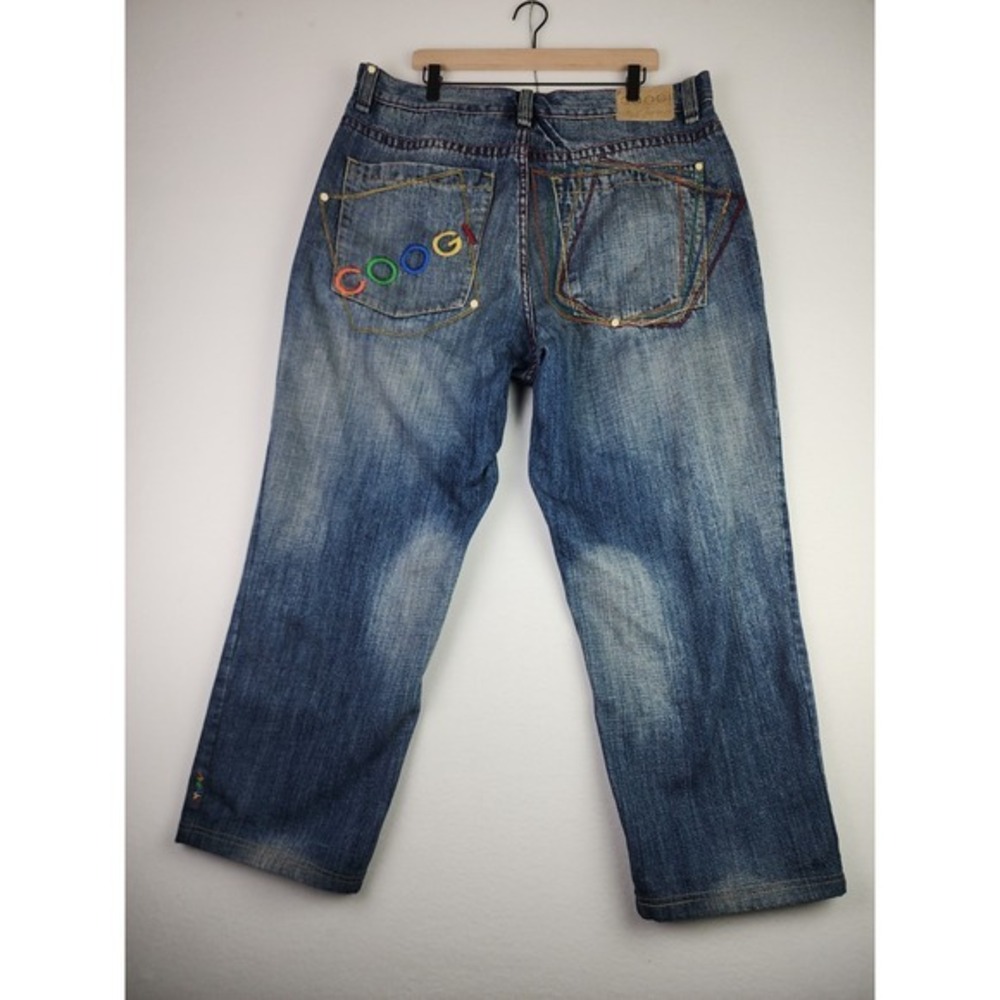 Coogi Mens Y2K Jeans Dark Wash Embroidered Pocket Baggy 40 X 27 Hip Hop Wide Leg